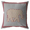 Homeroots 18 in. Elephant Indoor & Outdoor Throw Pillow Red & Gray 412447